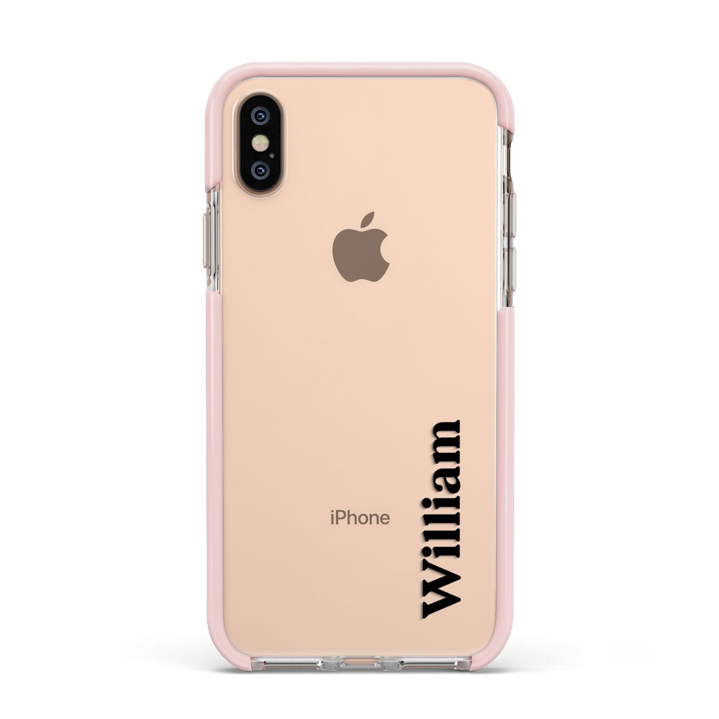 Vertical Name Apple iPhone Xs Impact Case Pink Edge on Gold Phone