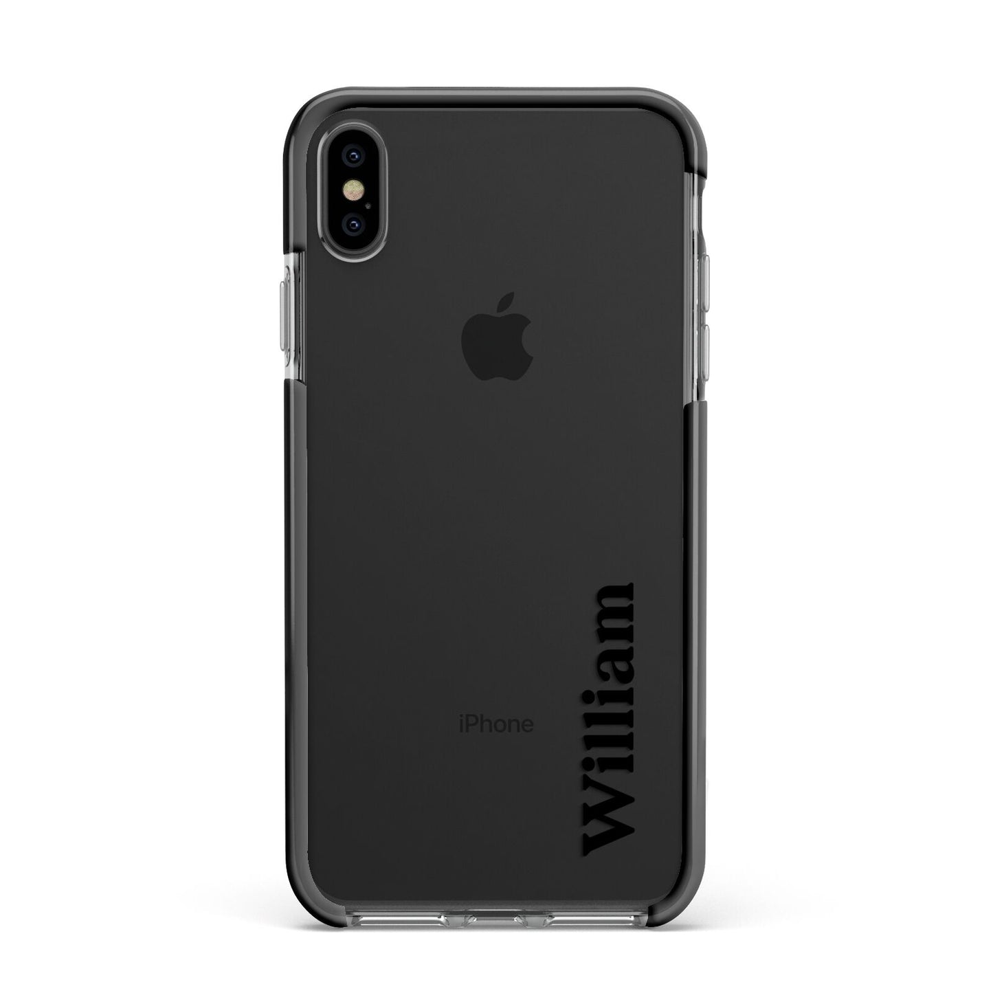 Vertical Name Apple iPhone Xs Max Impact Case Black Edge on Black Phone