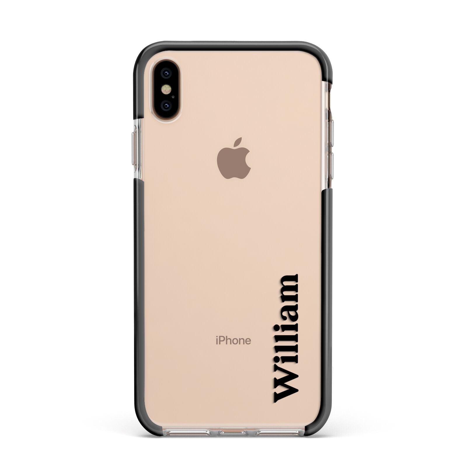 Vertical Name Apple iPhone Xs Max Impact Case Black Edge on Gold Phone