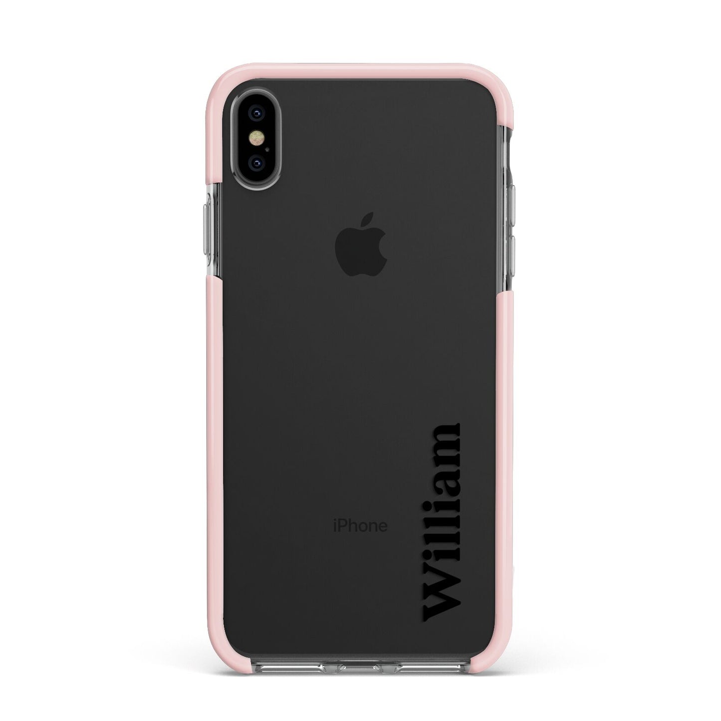 Vertical Name Apple iPhone Xs Max Impact Case Pink Edge on Black Phone