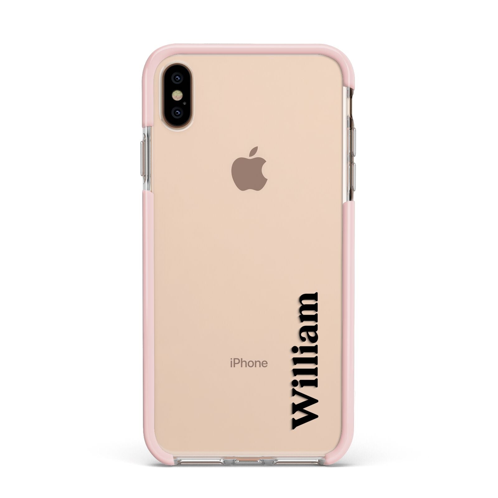 Vertical Name Apple iPhone Xs Max Impact Case Pink Edge on Gold Phone