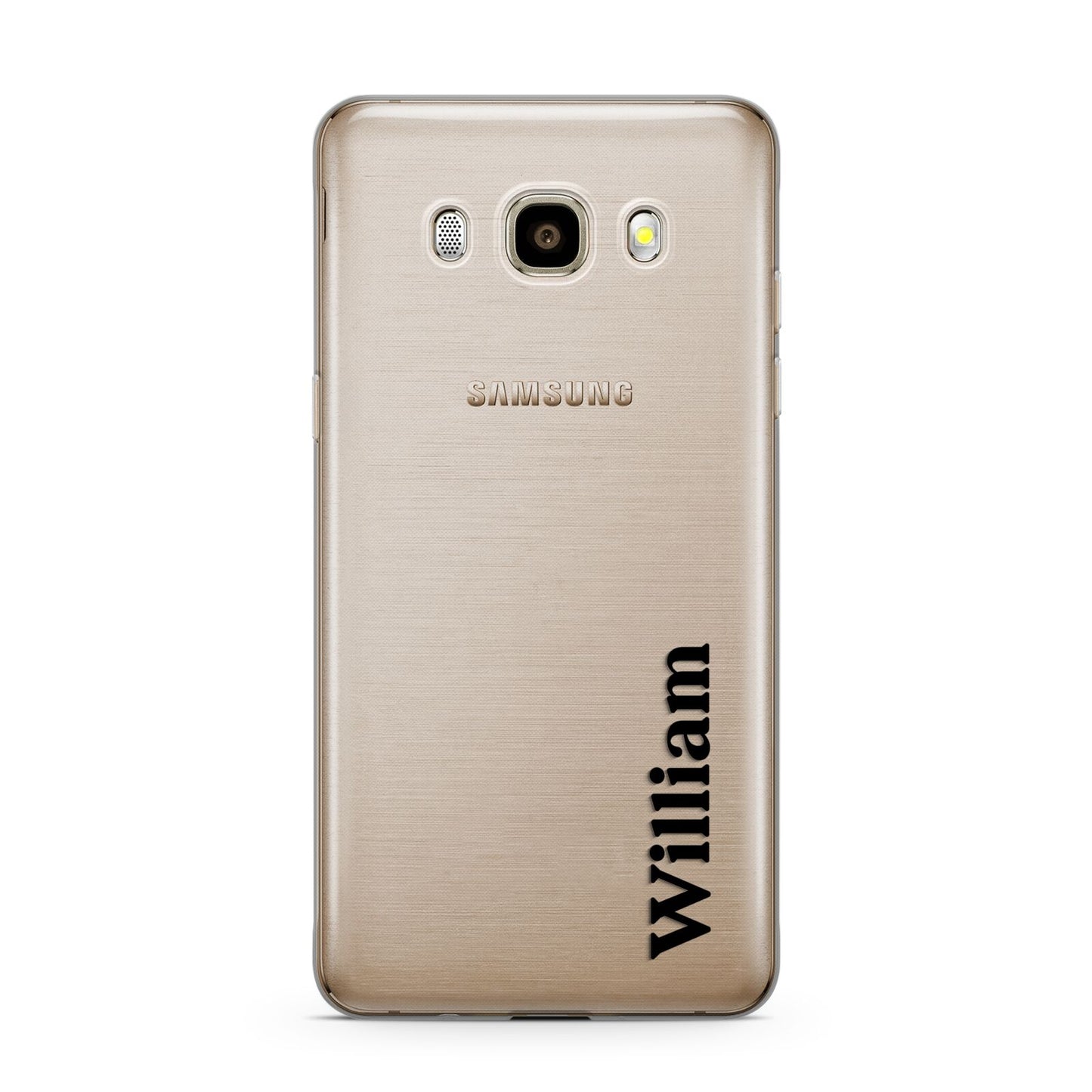 Vertical Name Samsung Galaxy J7 2016 Case on gold phone