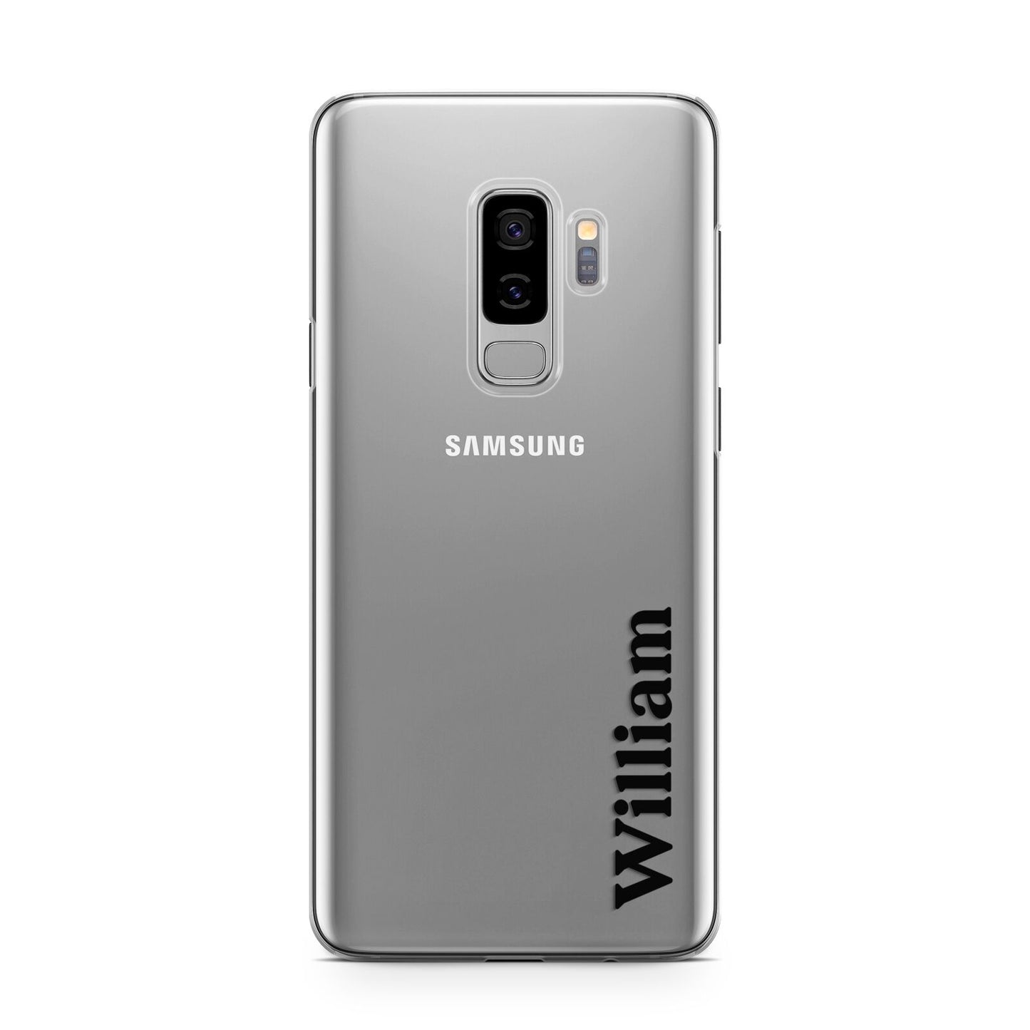 Vertical Name Samsung Galaxy S9 Plus Case on Silver phone