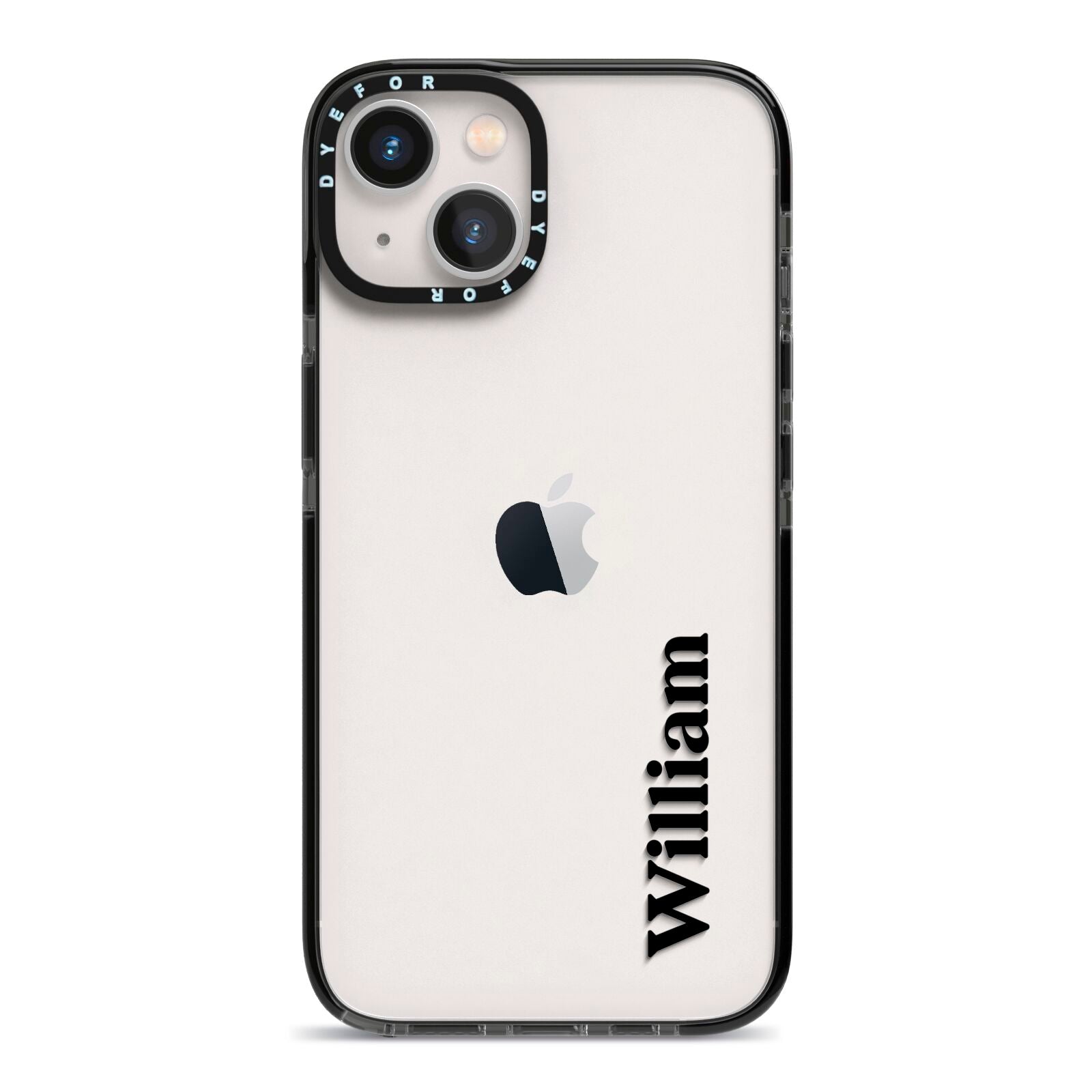 Vertical Name iPhone 13 Black Impact Case on Silver phone