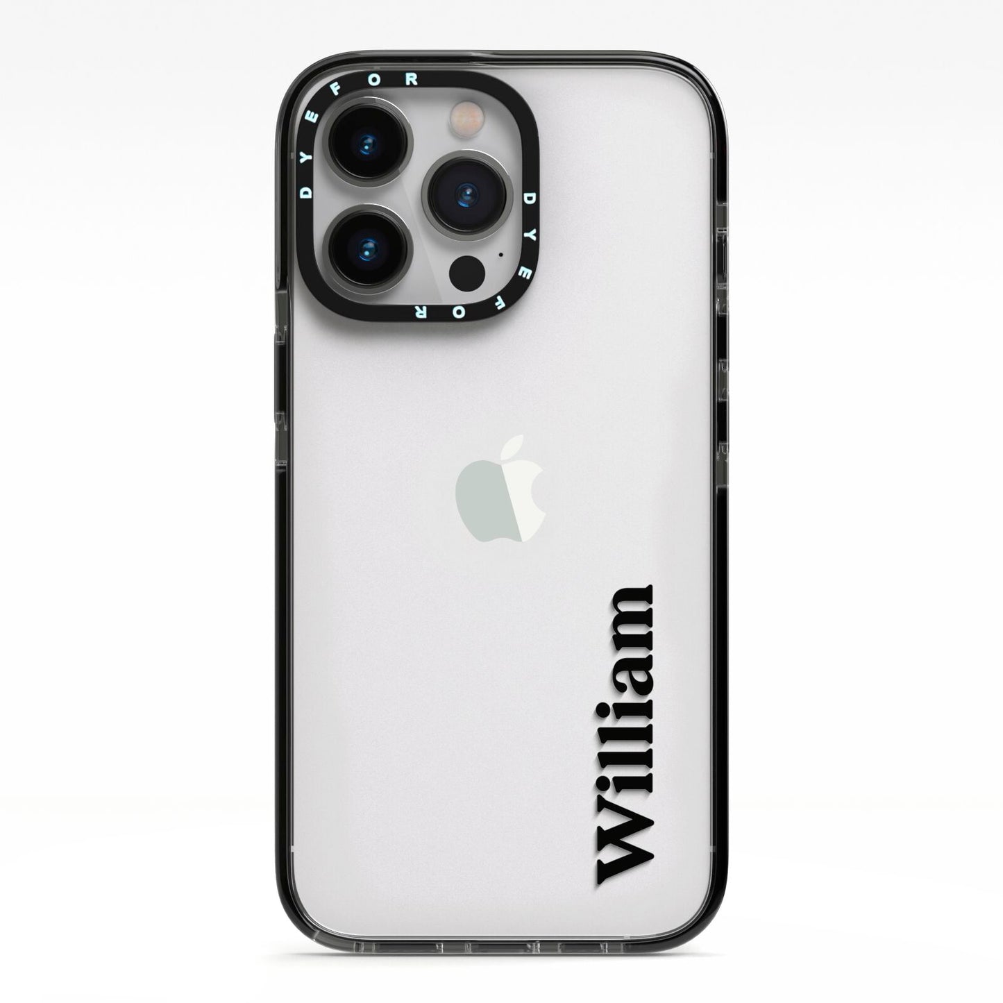 Vertical Name iPhone 13 Pro Black Impact Case on Silver phone