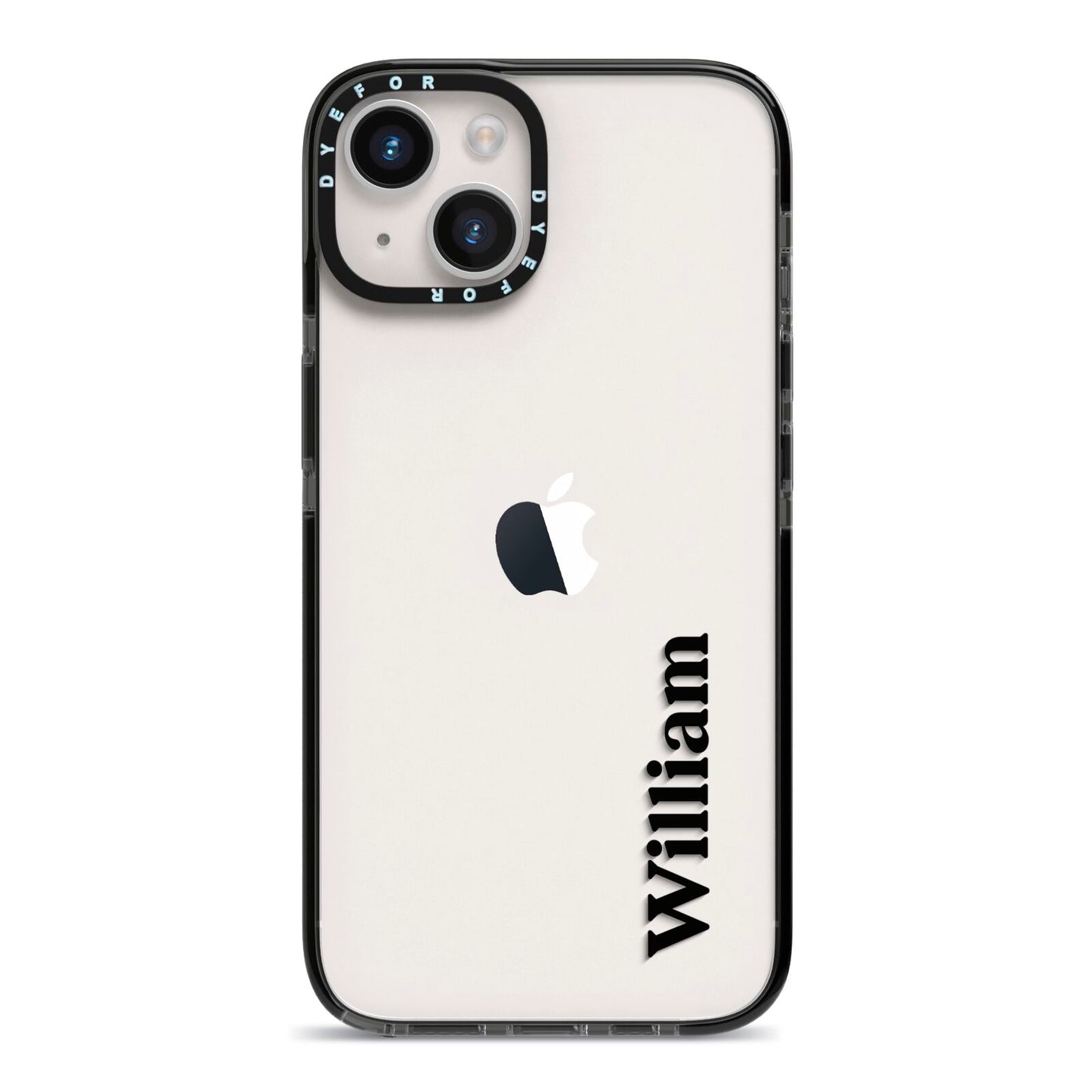 Vertical Name iPhone 14 Black Impact Case on Silver phone