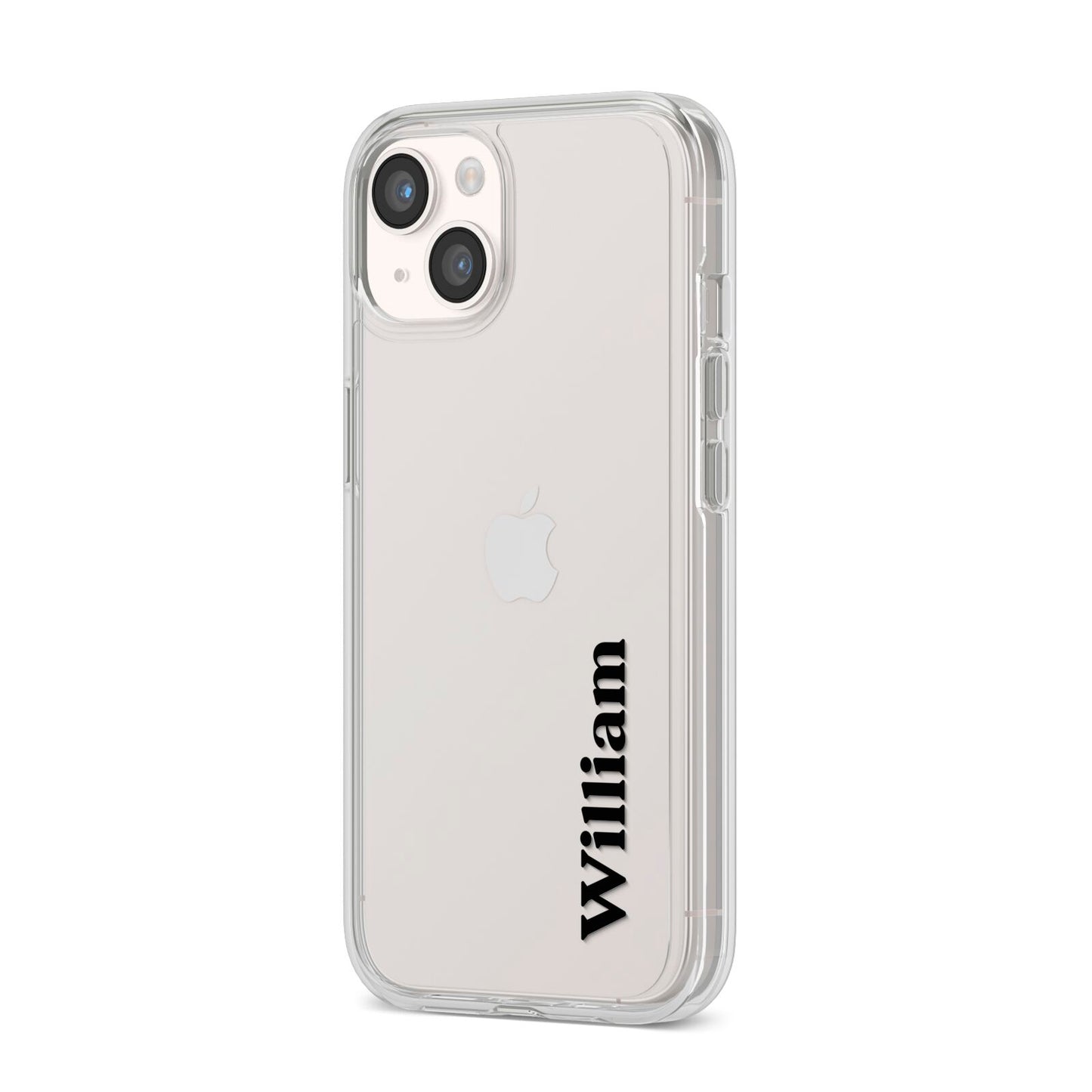 Vertical Name iPhone 14 Clear Tough Case Starlight Angled Image