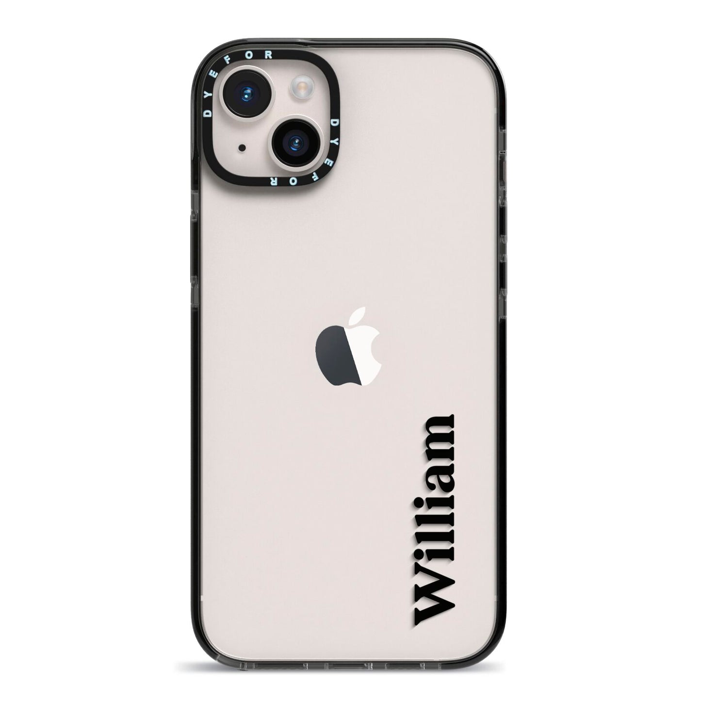 Vertical Name iPhone 14 Plus Black Impact Case on Silver phone