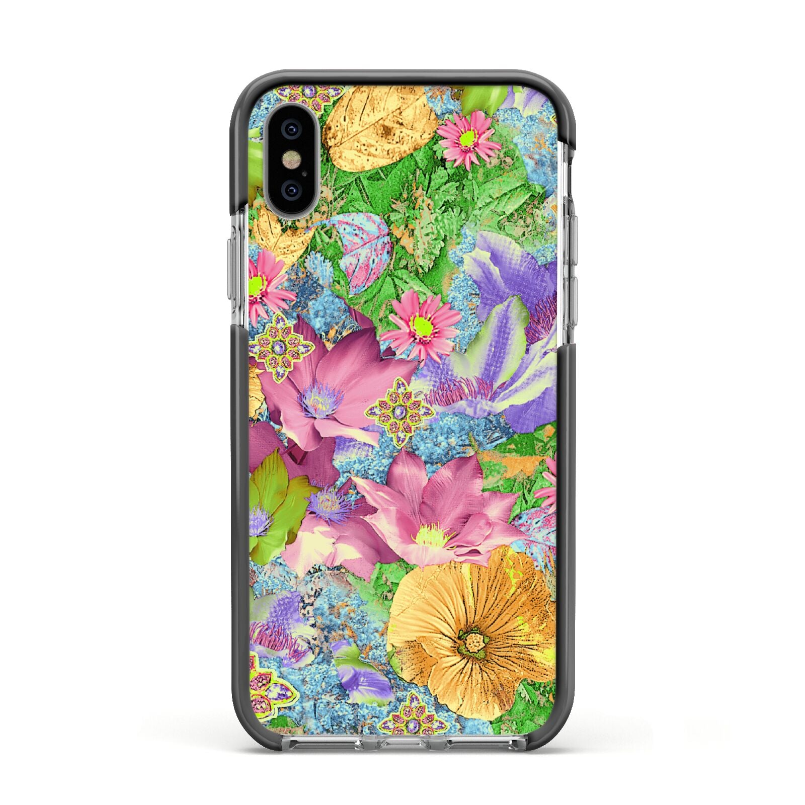 Vintage Floral Pattern Apple iPhone Xs Impact Case Black Edge on Silver Phone