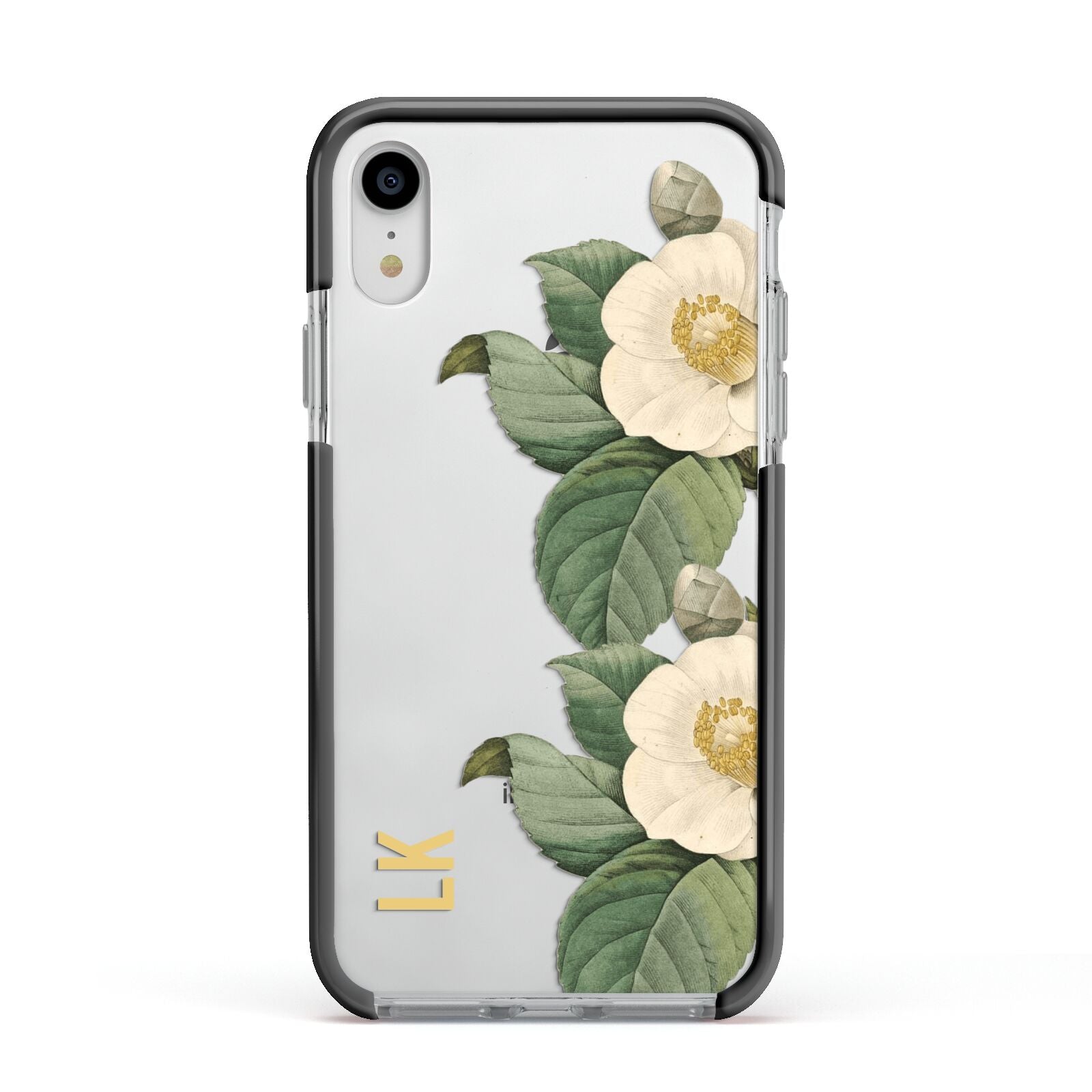 Vintage Flowers Personalised Apple iPhone XR Impact Case Black Edge on Silver Phone