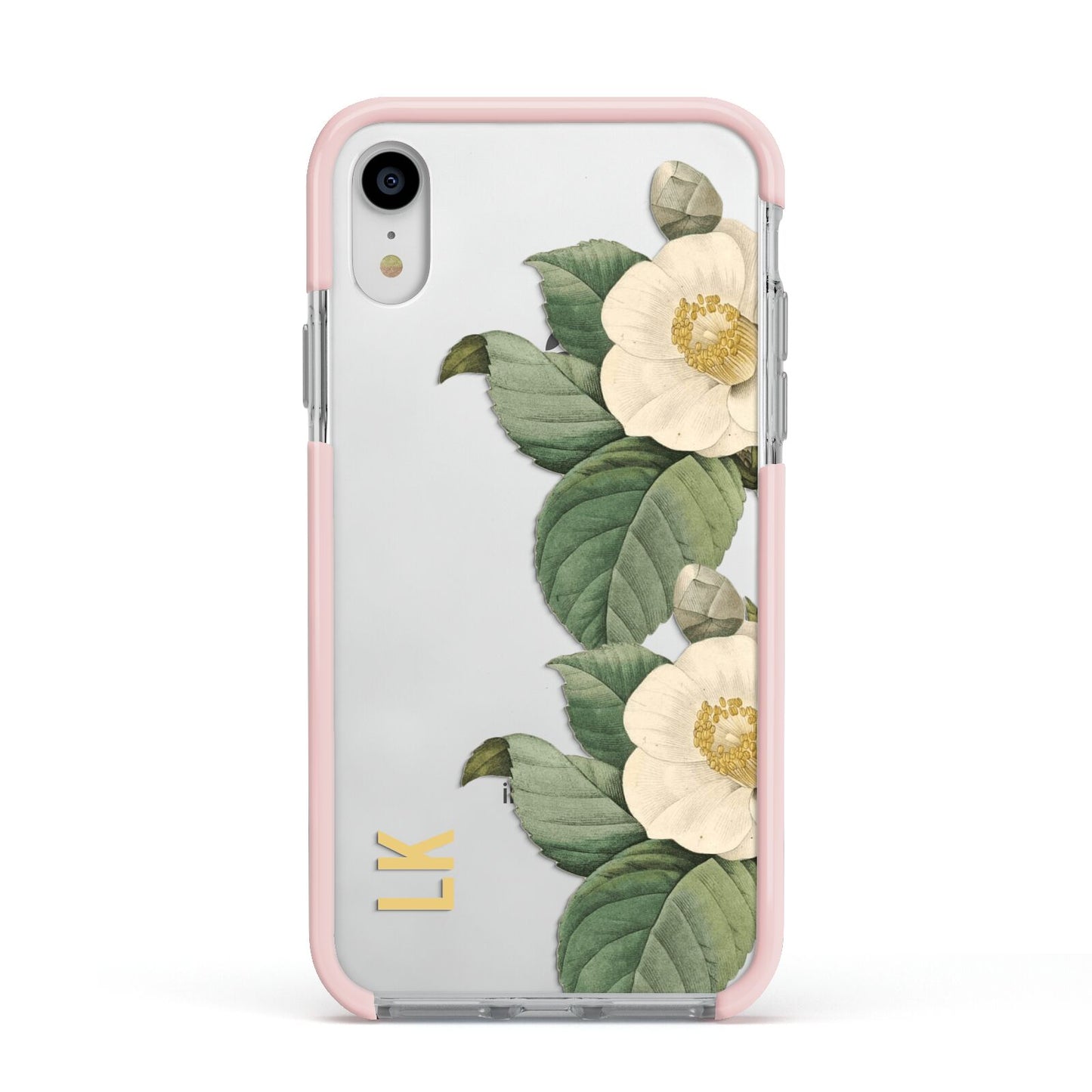 Vintage Flowers Personalised Apple iPhone XR Impact Case Pink Edge on Silver Phone