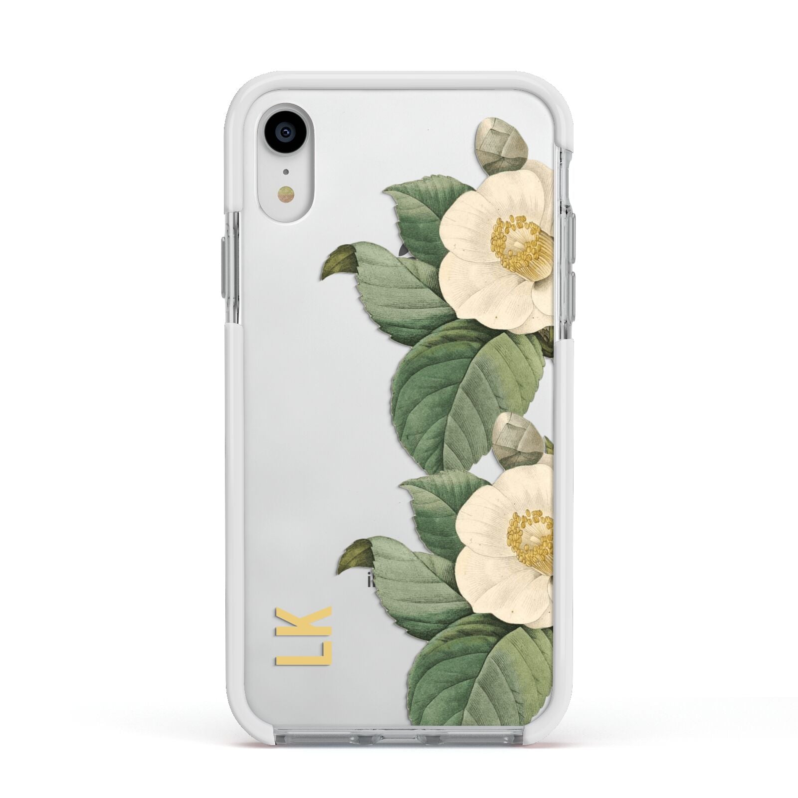 Vintage Flowers Personalised Apple iPhone XR Impact Case White Edge on Silver Phone