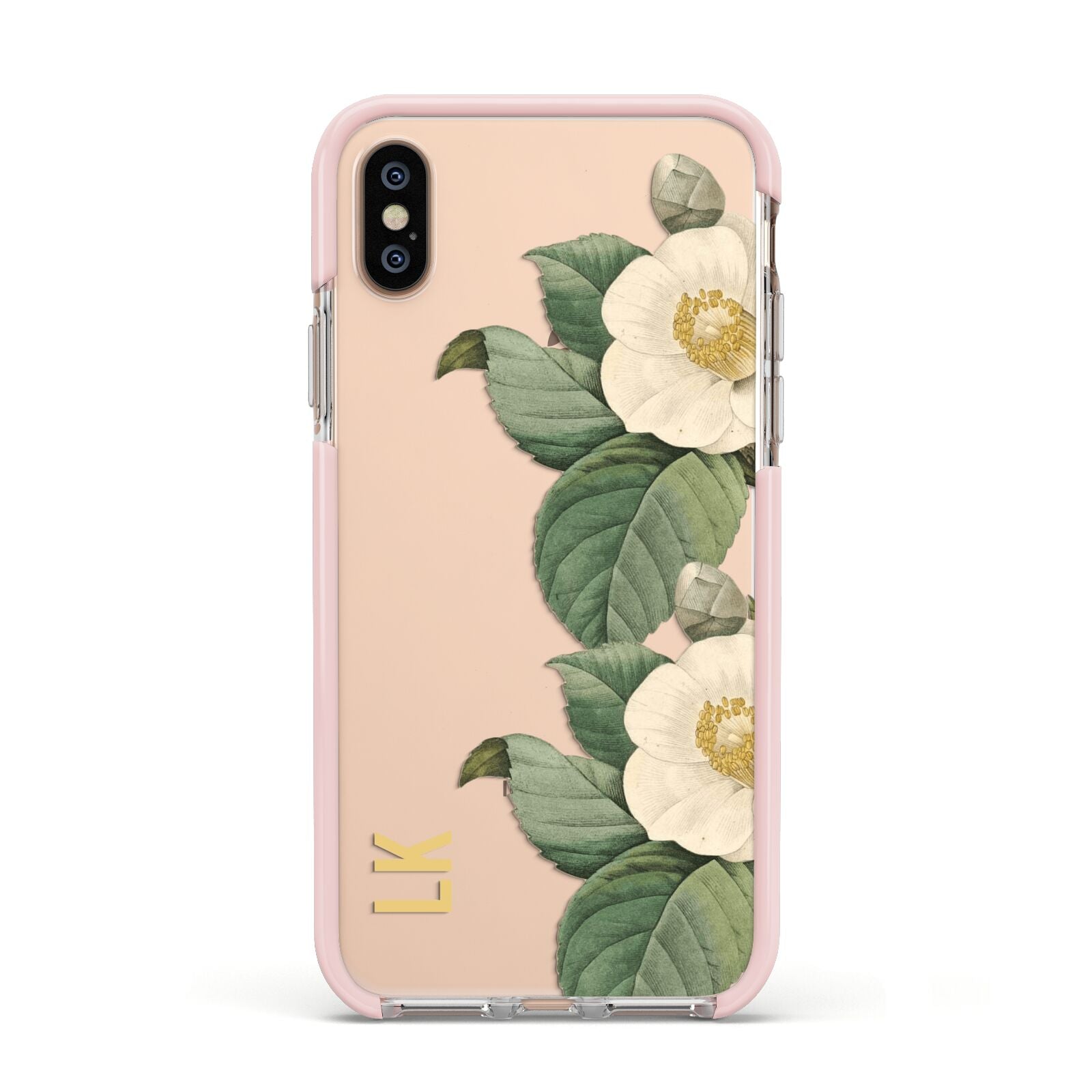 Vintage Flowers Personalised Apple iPhone Xs Impact Case Pink Edge on Gold Phone