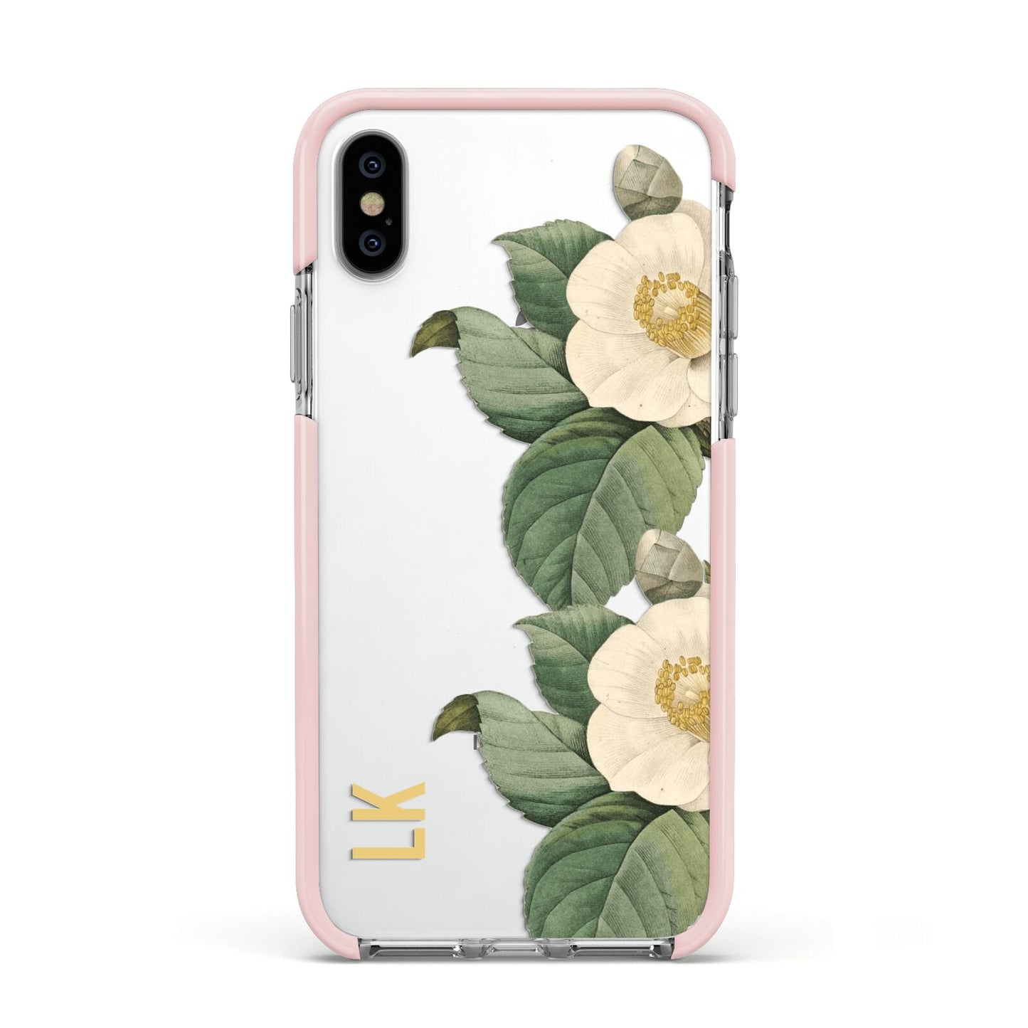 Vintage Flowers Personalised Apple iPhone Xs Impact Case Pink Edge on Silver Phone