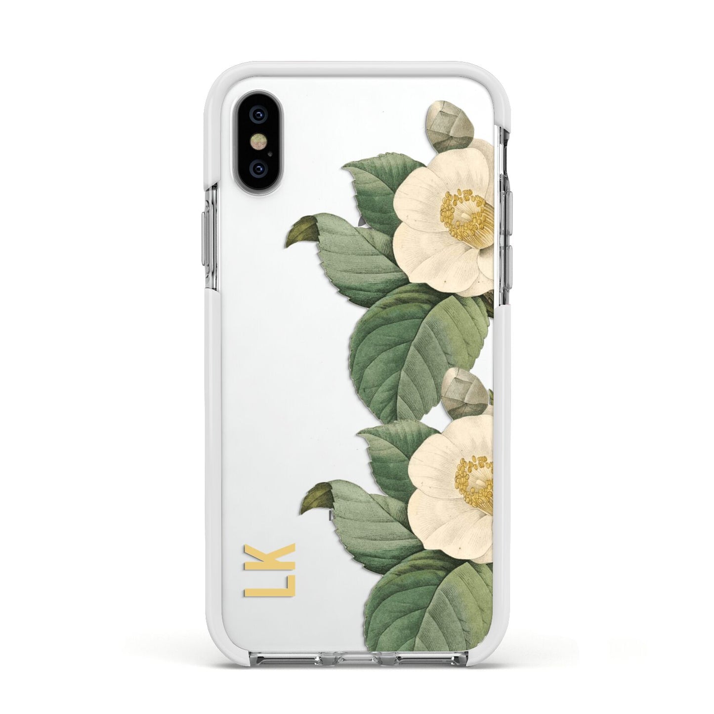 Vintage Flowers Personalised Apple iPhone Xs Impact Case White Edge on Silver Phone