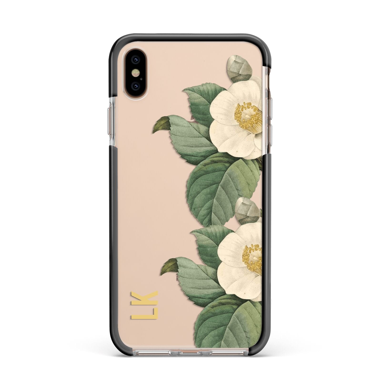 Vintage Flowers Personalised Apple iPhone Xs Max Impact Case Black Edge on Gold Phone