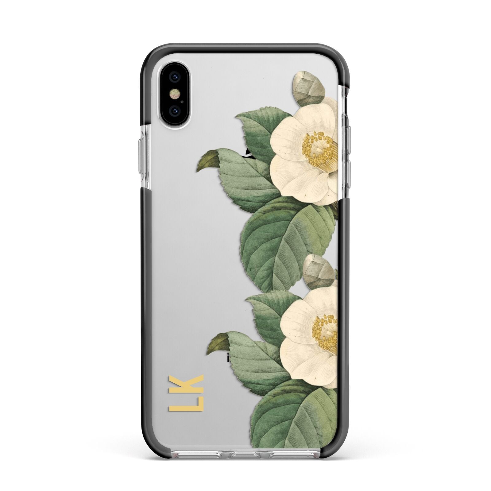 Vintage Flowers Personalised Apple iPhone Xs Max Impact Case Black Edge on Silver Phone