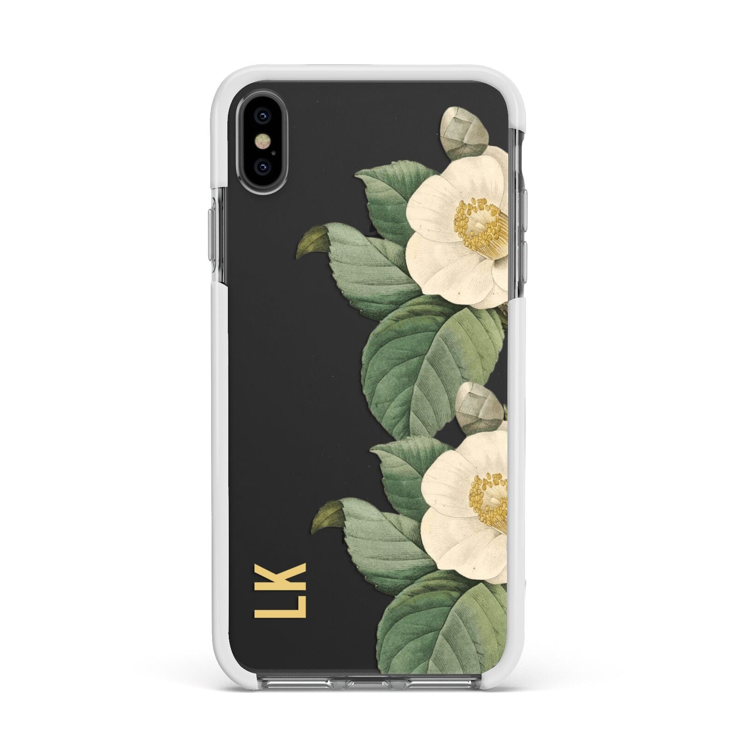 Vintage Flowers Personalised Apple iPhone Xs Max Impact Case White Edge on Black Phone