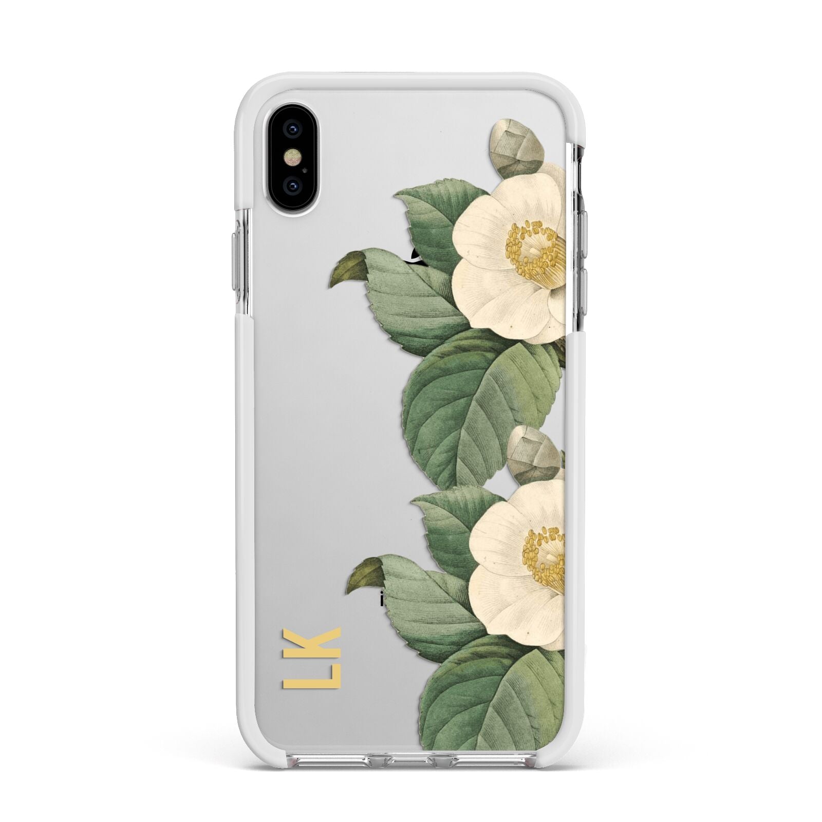 Vintage Flowers Personalised Apple iPhone Xs Max Impact Case White Edge on Silver Phone