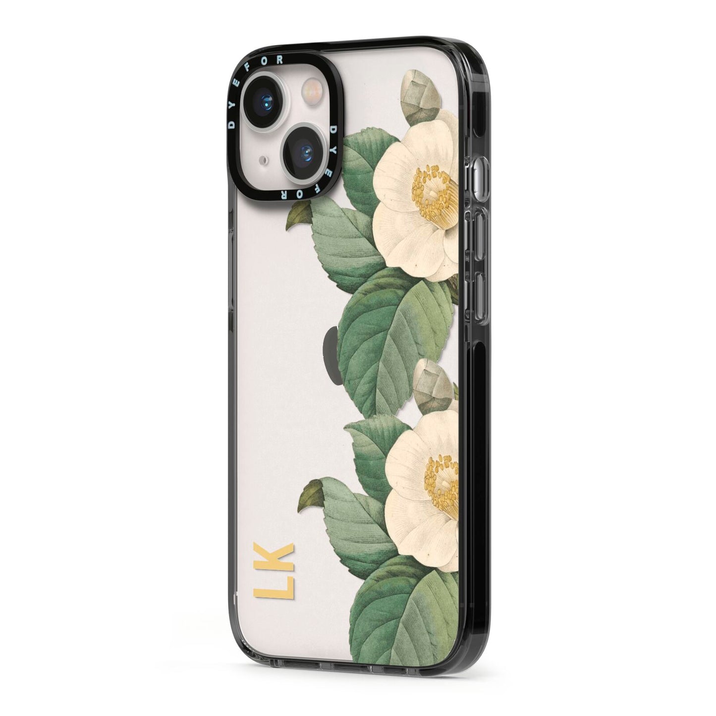 Vintage Flowers Personalised iPhone 13 Black Impact Case Side Angle on Silver phone