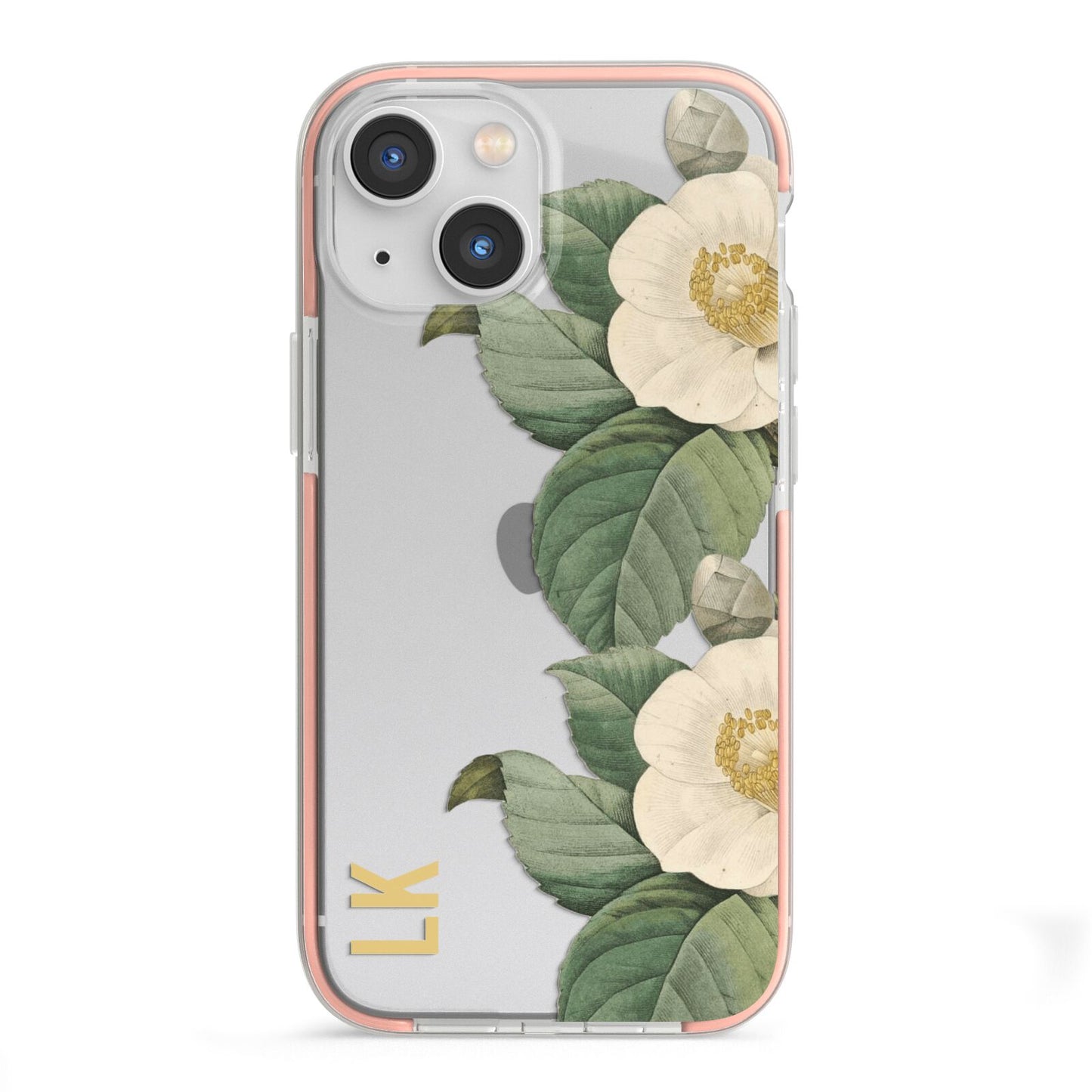 Vintage Flowers Personalised iPhone 13 Mini TPU Impact Case with Pink Edges