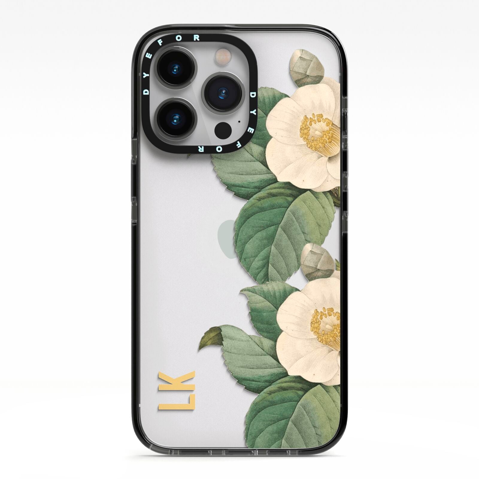 Vintage Flowers Personalised iPhone 13 Pro Black Impact Case on Silver phone