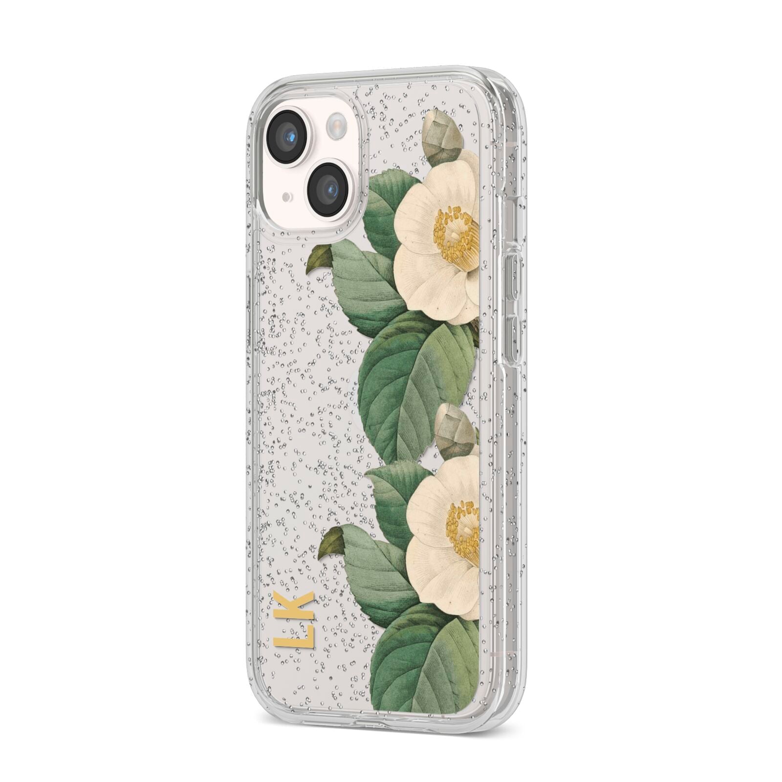 Vintage Flowers Personalised iPhone 14 Glitter Tough Case Starlight Angled Image