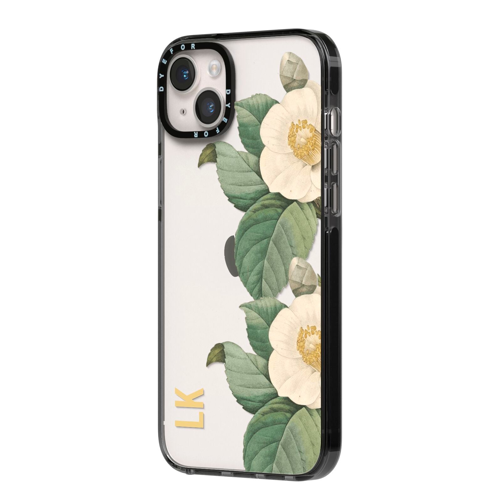 Vintage Flowers Personalised iPhone 14 Plus Black Impact Case Side Angle on Silver phone