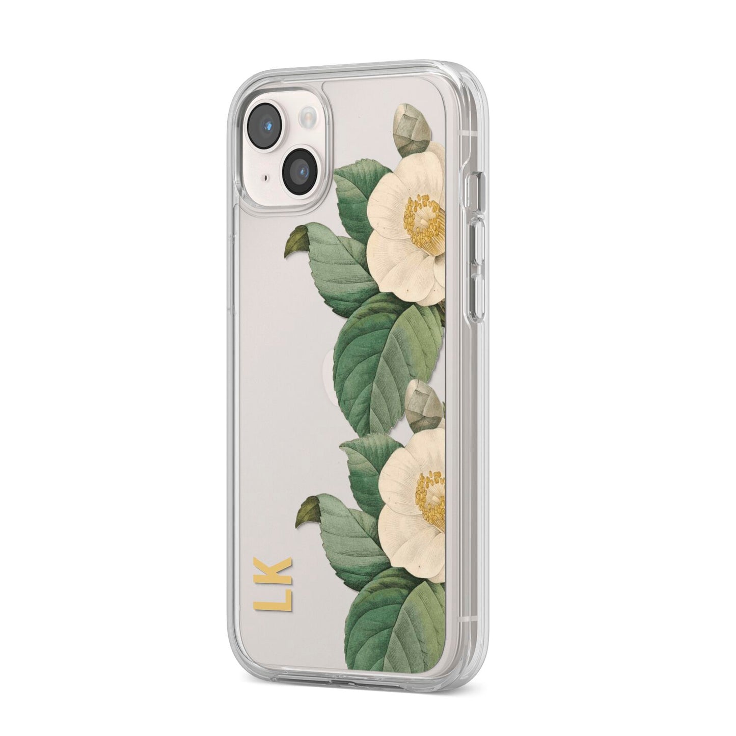 Vintage Flowers Personalised iPhone 14 Plus Clear Tough Case Starlight Angled Image