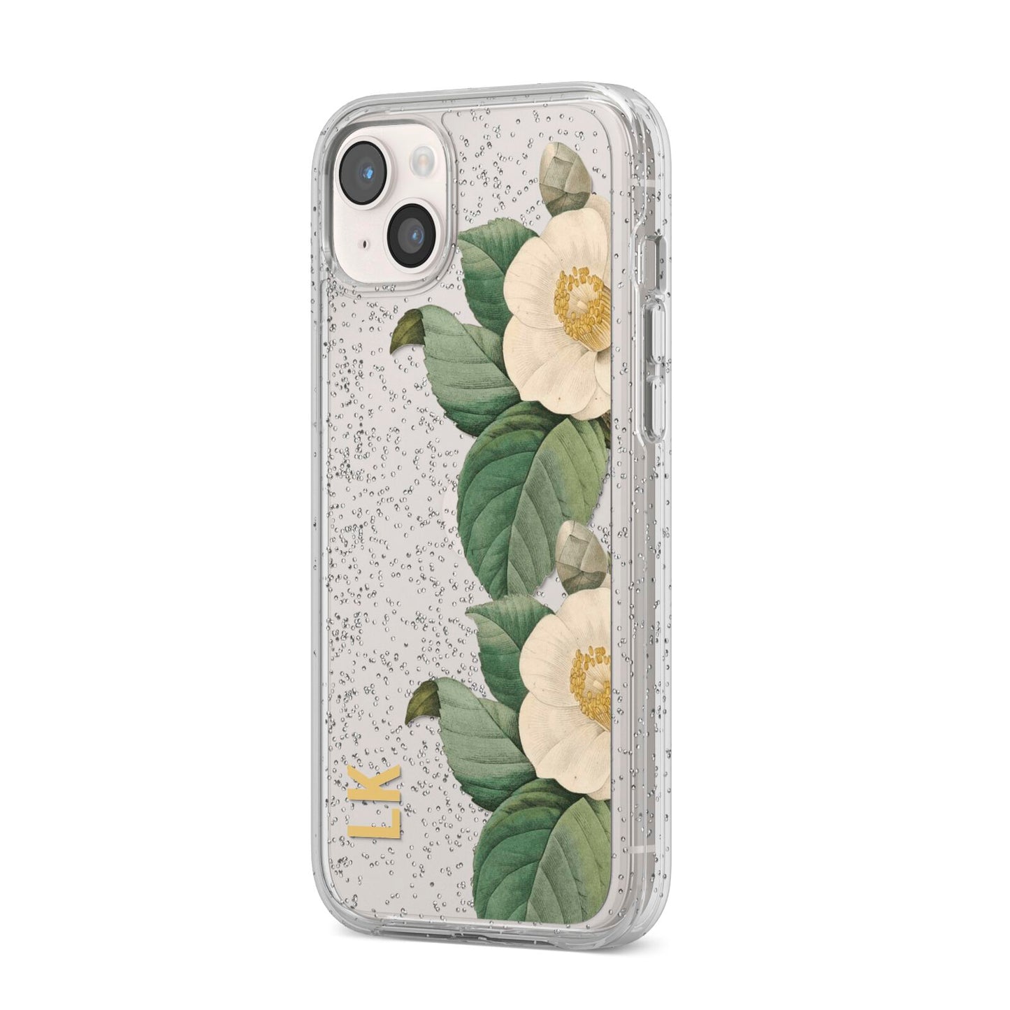 Vintage Flowers Personalised iPhone 14 Plus Glitter Tough Case Starlight Angled Image