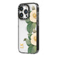 Vintage Flowers Personalised iPhone 14 Pro Black Impact Case Side Angle on Silver phone