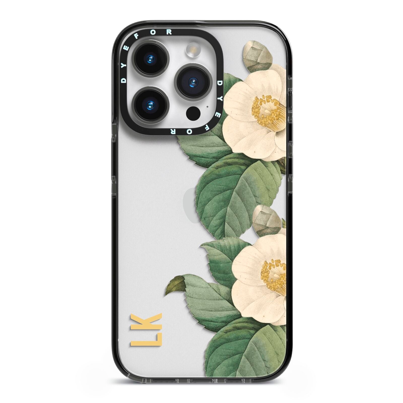 Vintage Flowers Personalised iPhone 14 Pro Black Impact Case on Silver phone