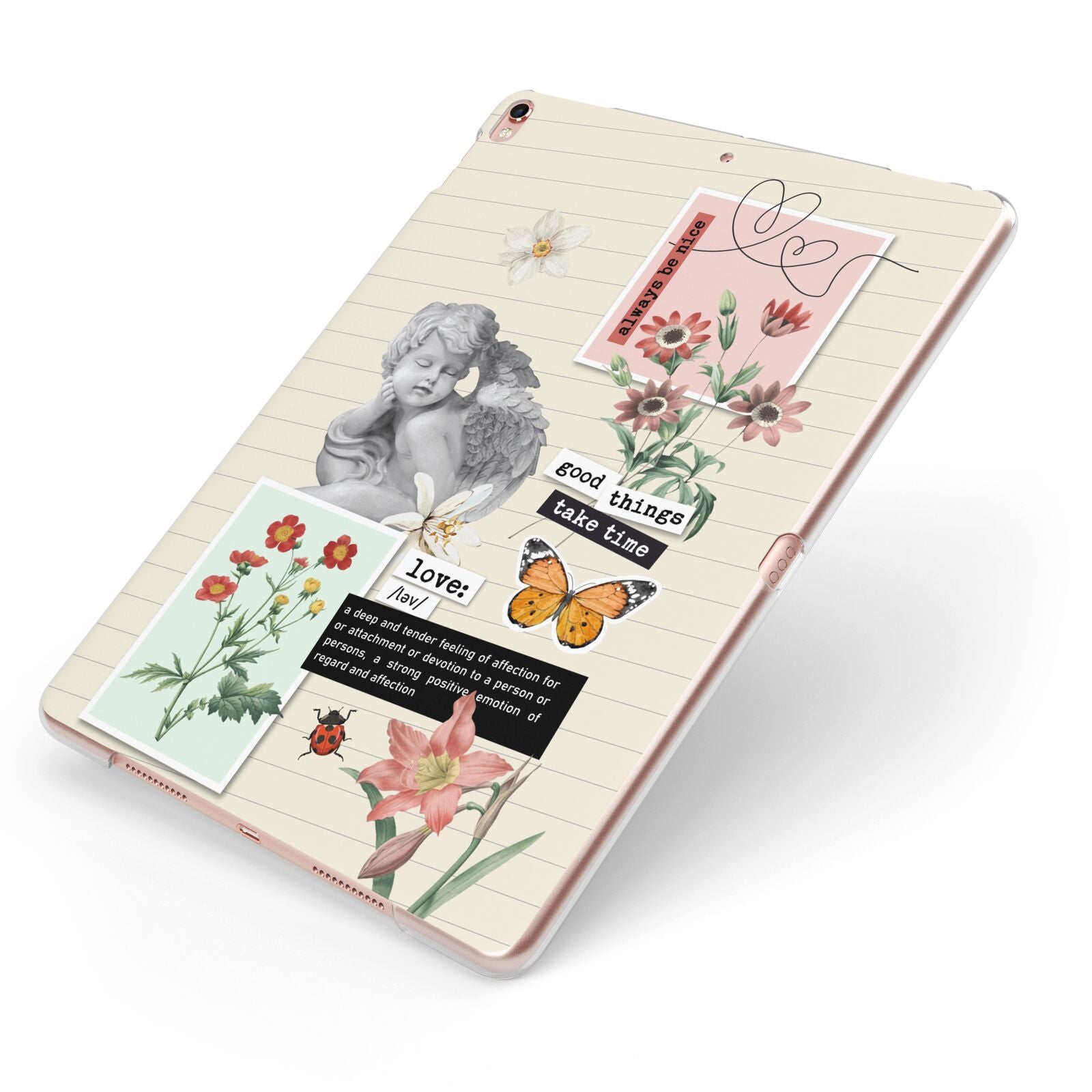 Vintage Love Collage Apple iPad Case on Rose Gold iPad Side View