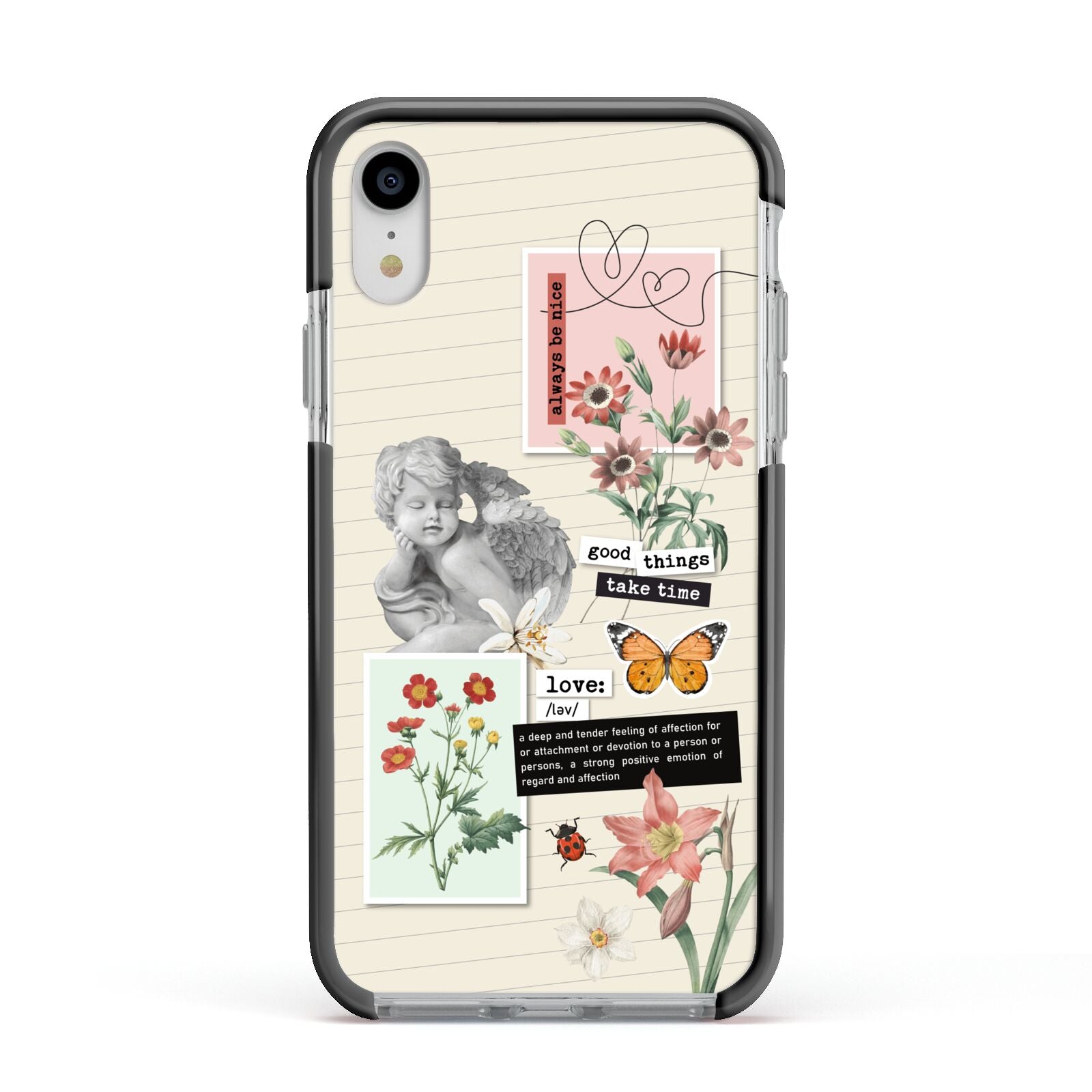 Vintage Love Collage Apple iPhone XR Impact Case Black Edge on Silver Phone