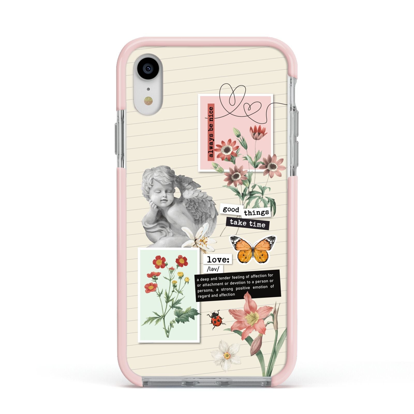 Vintage Love Collage Apple iPhone XR Impact Case Pink Edge on Silver Phone