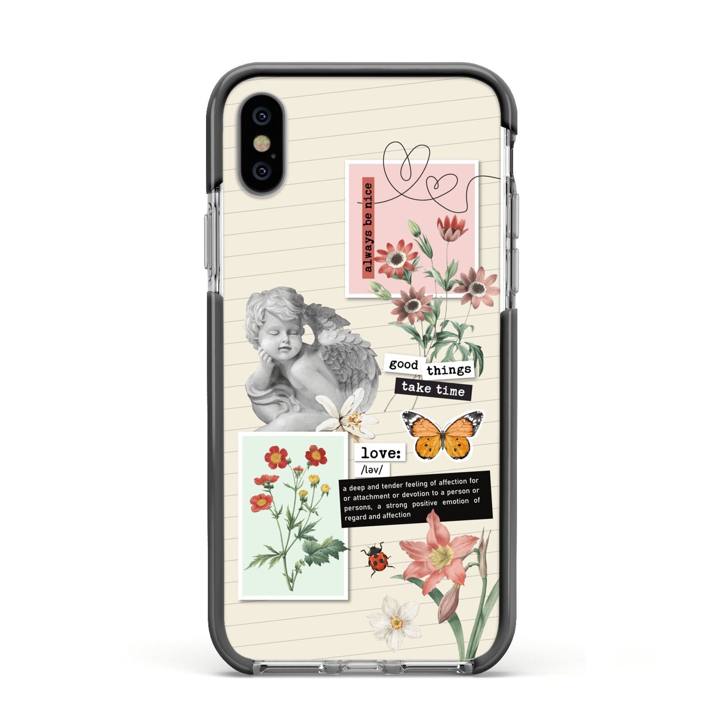 Vintage Love Collage Apple iPhone Xs Impact Case Black Edge on Silver Phone