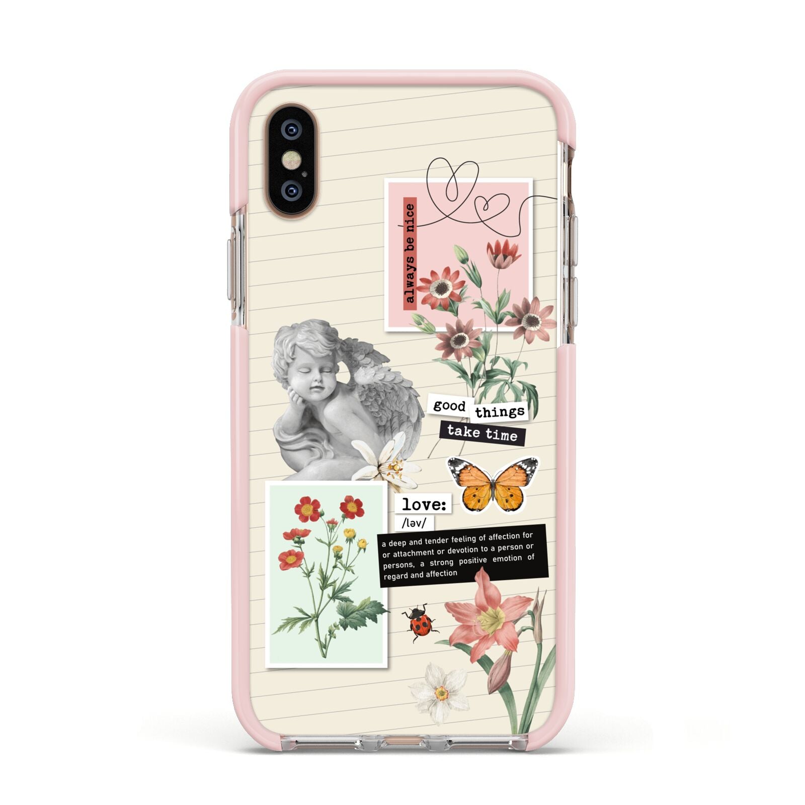 Vintage Love Collage Apple iPhone Xs Impact Case Pink Edge on Gold Phone