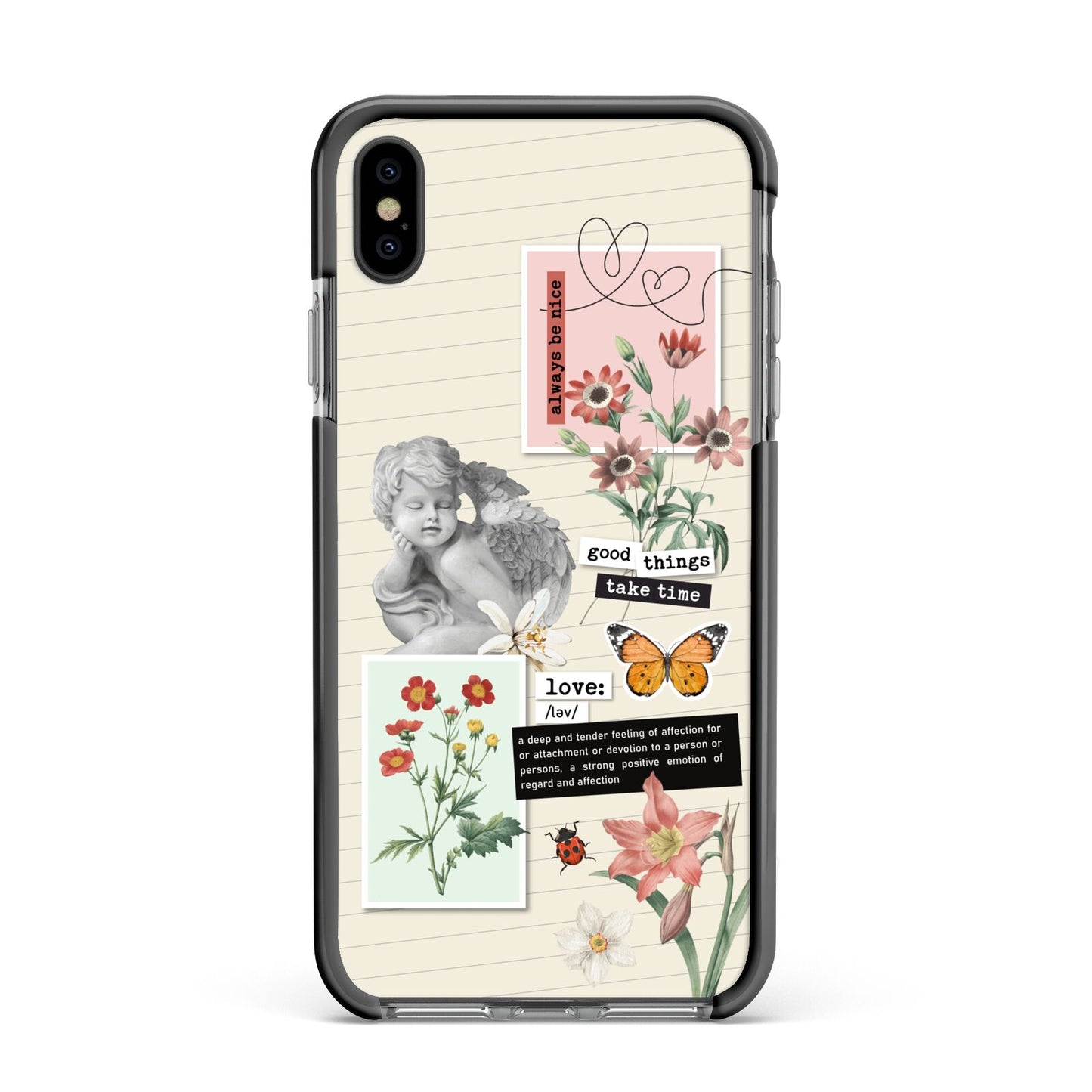 Vintage Love Collage Apple iPhone Xs Max Impact Case Black Edge on Black Phone