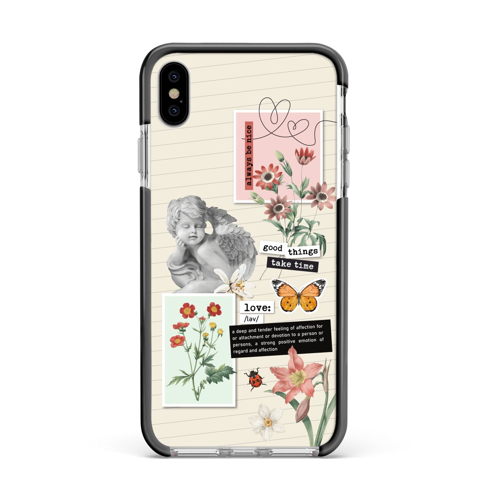 Vintage Love Collage Apple iPhone Xs Max Impact Case Black Edge on Silver Phone