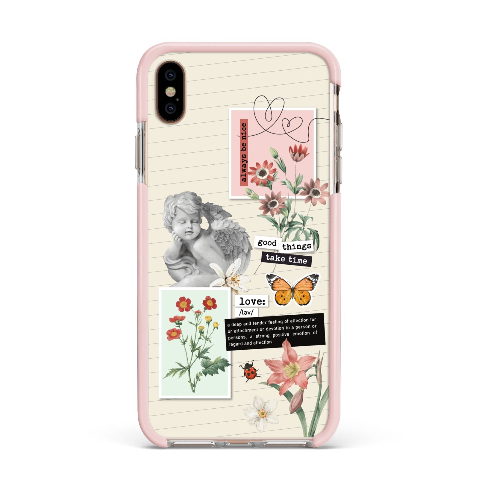 Vintage Love Collage Apple iPhone Xs Max Impact Case Pink Edge on Gold Phone