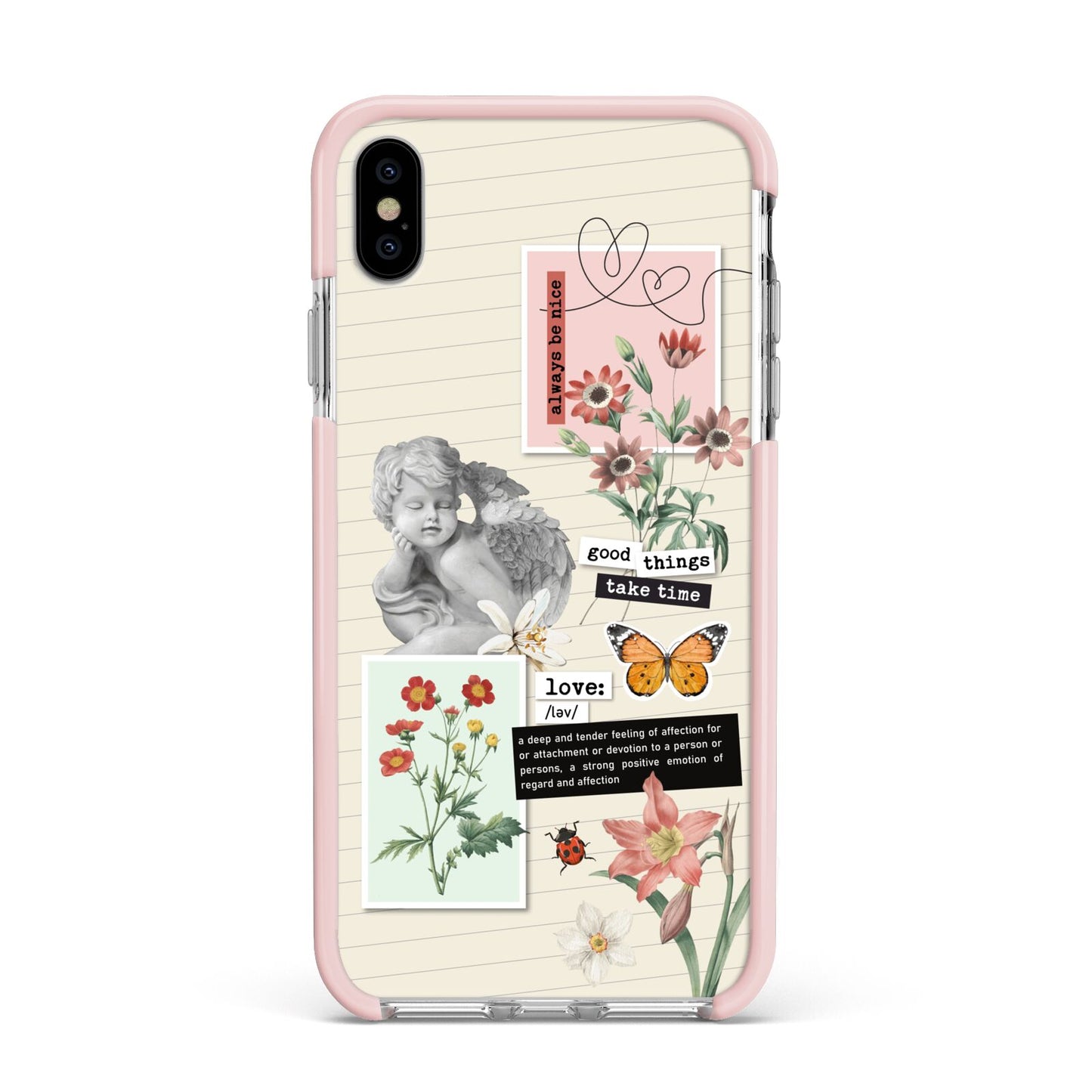 Vintage Love Collage Apple iPhone Xs Max Impact Case Pink Edge on Silver Phone