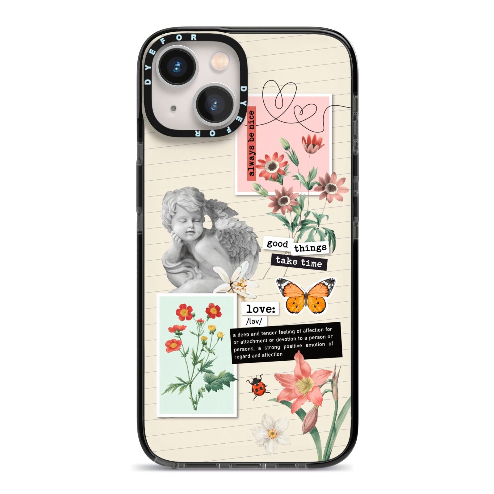 Vintage Love Collage iPhone 13 Black Impact Case on Silver phone