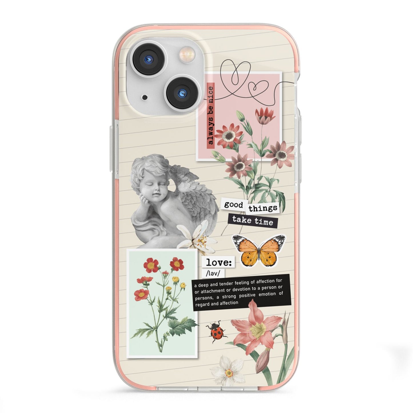 Vintage Love Collage iPhone 13 Mini TPU Impact Case with Pink Edges