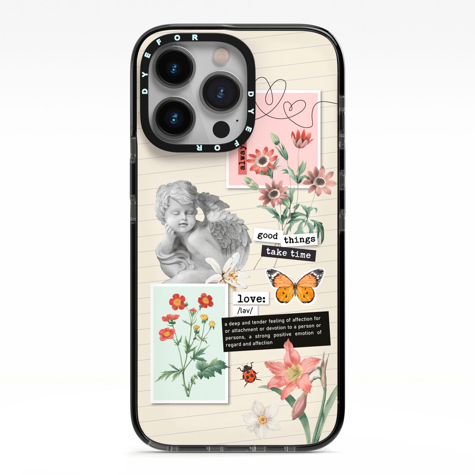 Vintage Love Collage iPhone 13 Pro Black Impact Case on Silver phone