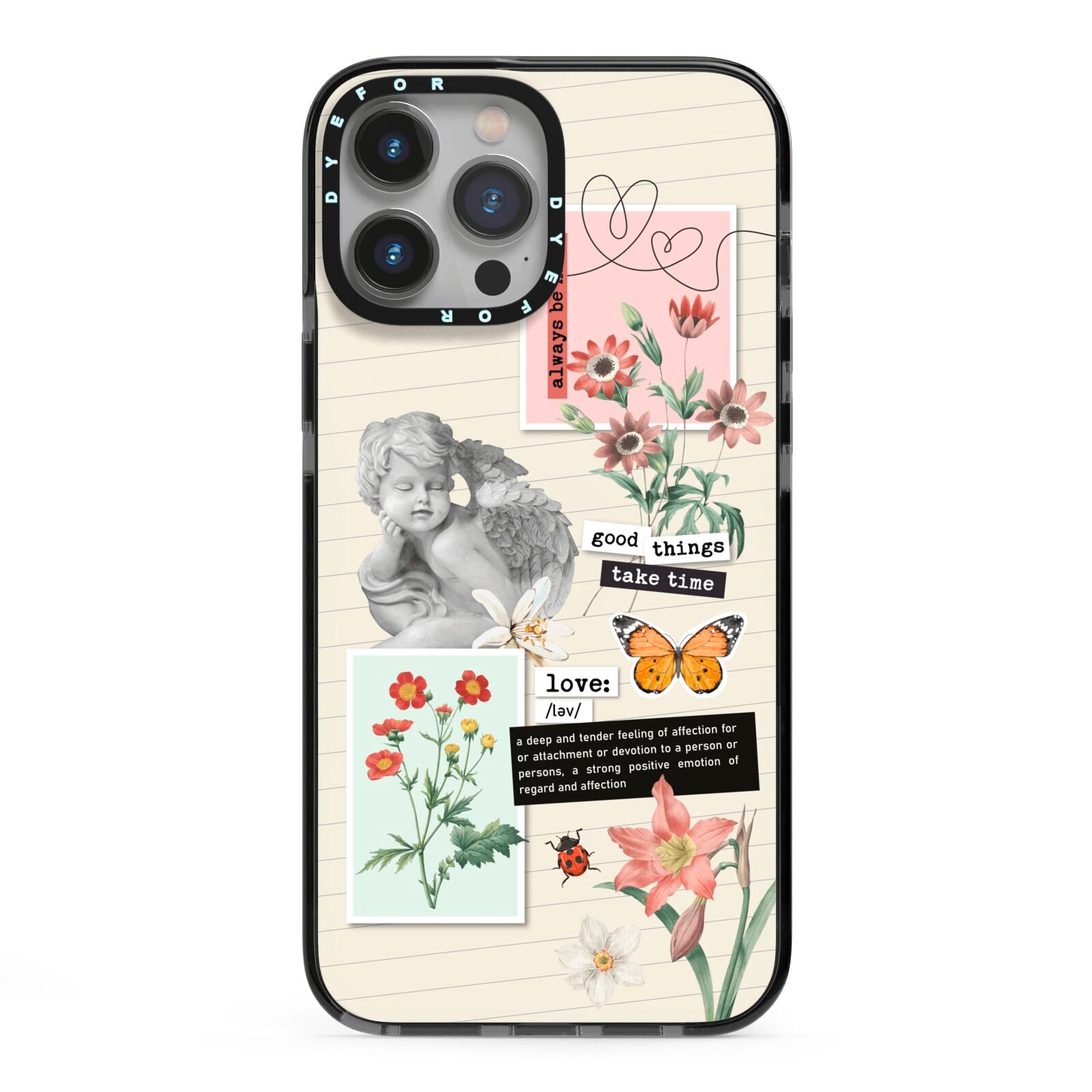 Vintage Love Collage iPhone 13 Pro Max Black Impact Case on Silver phone