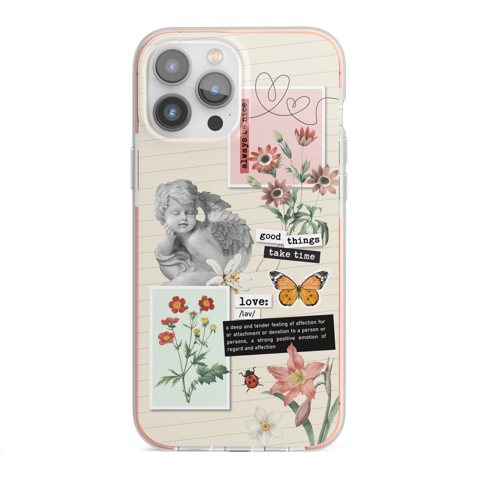 Vintage Love Collage iPhone 13 Pro Max TPU Impact Case with Pink Edges