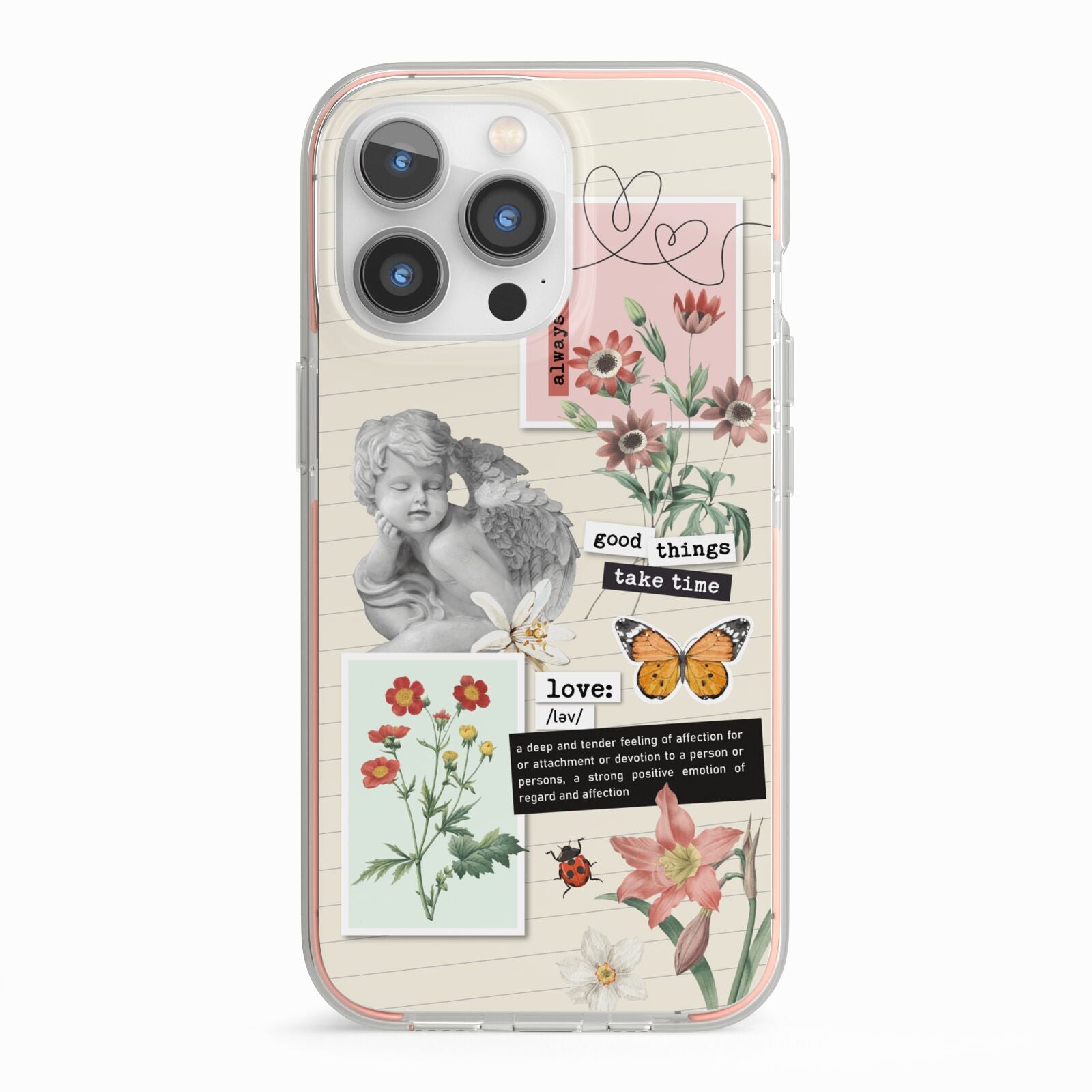 Vintage Love Collage iPhone 13 Pro TPU Impact Case with Pink Edges