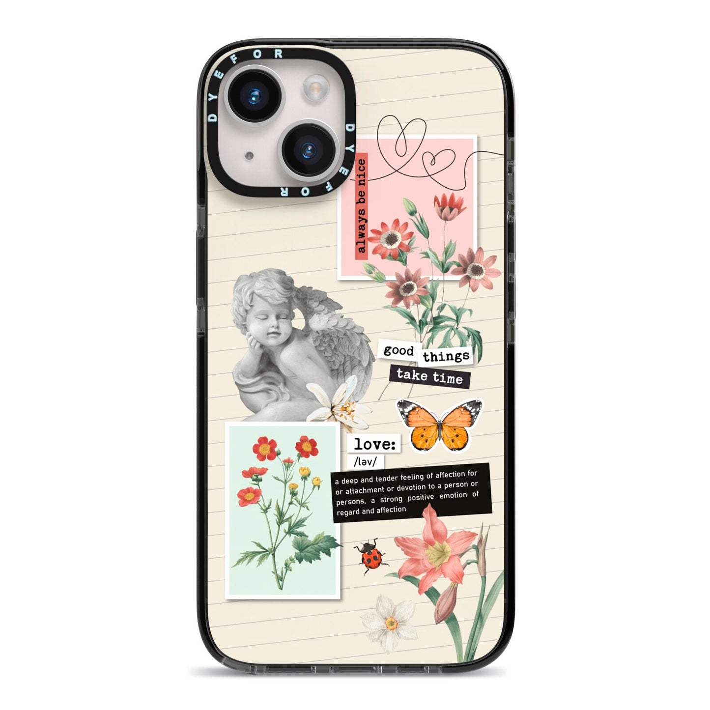 Vintage Love Collage iPhone 14 Black Impact Case on Silver phone