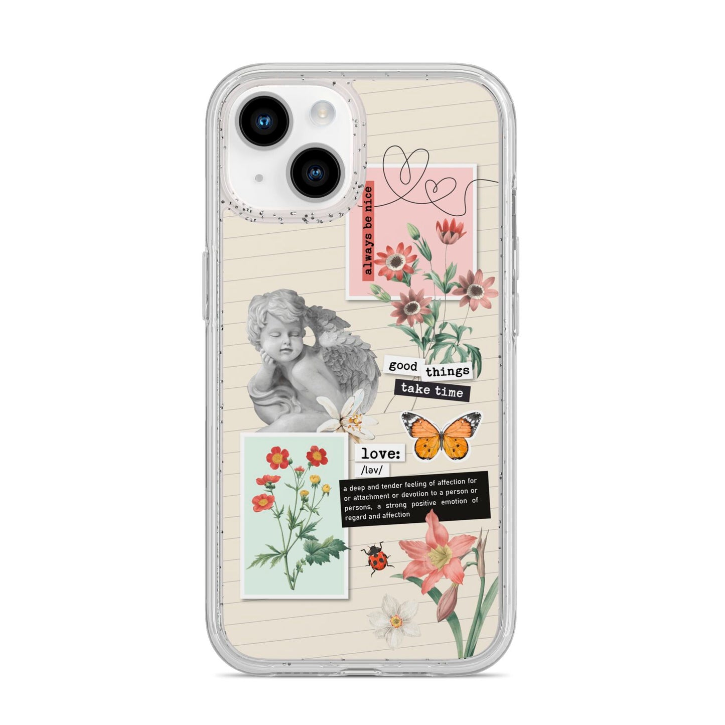 Vintage Love Collage iPhone 14 Glitter Tough Case Starlight