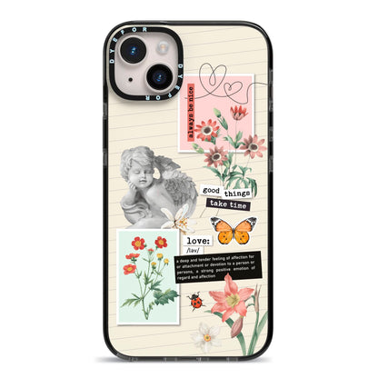 Vintage Love Collage iPhone 14 Plus Black Impact Case on Silver phone